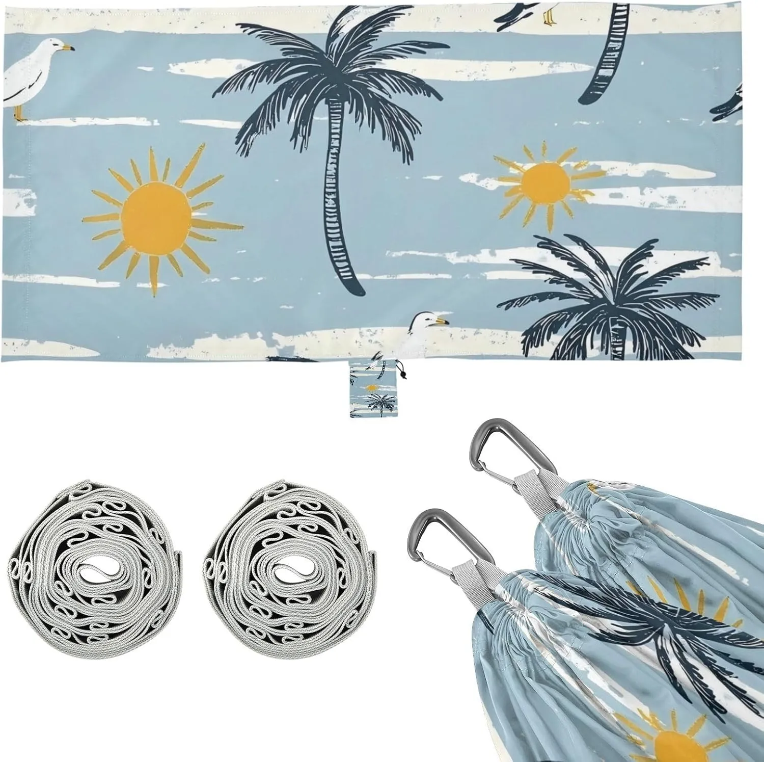 Summer Palm Trees Blue Stripe Outdoor Hammock Indoor Hammock for Outside Beach Patio Garden