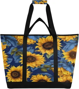 Sunflowers Reusable Insulated Lunchbox Cooler Bag, Leakproof Kitchen Grocery Bag Collapsible Portable Cooler Tote Bag for Picnic, Camping, Office, Travel