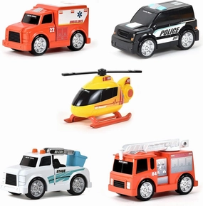Sunny Days Entertainment Micro Mini City Vehicles – Rescue Toy Car and Truck Set for Kids | Firetruck Helicopter Police Ambulance | Free Wheeling with Moving Parts – Maxx Action
