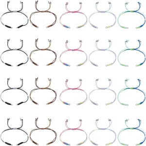 SUNNYCLUE 20Pcs Braided Nylon Bracelets Adjustable Cord Bracelet Colorful Thread Link Rope Twist Cord Silver Beaded Chain with Open Jump Rings for Jewelry Making Friendship Bracelet DIY Craft Supplies