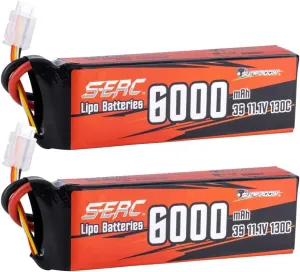 SUNPADOW 3S FPV Lipo Battery 6000mAh 11.1V 130C Soft Pack with Deans T Connector for RC FPV Quadcopter Airplane Helicopter Airplane Racing (2 Packs)