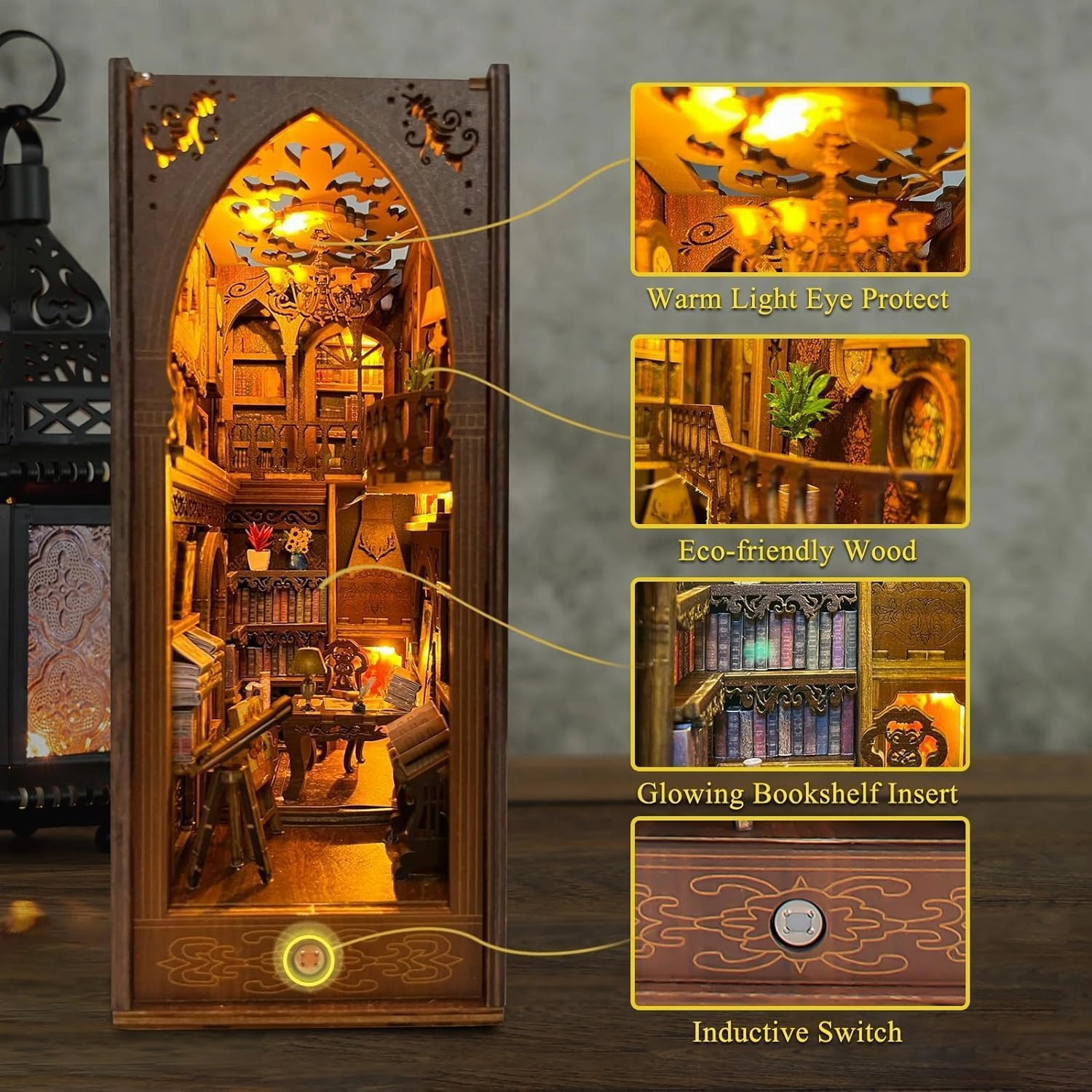 suruim DIY Book Nook Kit Bookend Puzzle Miniature Nook Library Bookshelf Insert Bookends Decoration Books Ornaments Gifts for Adults(Library)