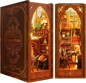 suruim DIY Book Nook Kit Bookend Puzzle Miniature Nook Library Bookshelf Insert Bookends Decoration Books Ornaments Gifts for Adults(Library)