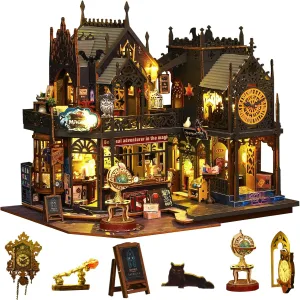 Sutinban Miniature House Kit, 3D Puzzle Doll House with Furniture and LED, DIY Mini Wooden Dollhouse Bookshelf Decor Creativity Gift for Adults and Teens (Holo Magic City)