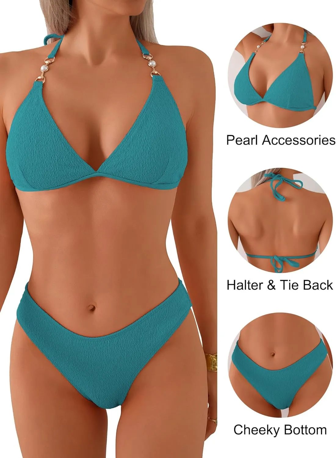 swimall Women's Triangle Bikini Set Cheeky High Cut Sexy Two Piece Swimsuit Cute Halter Bathing Suit