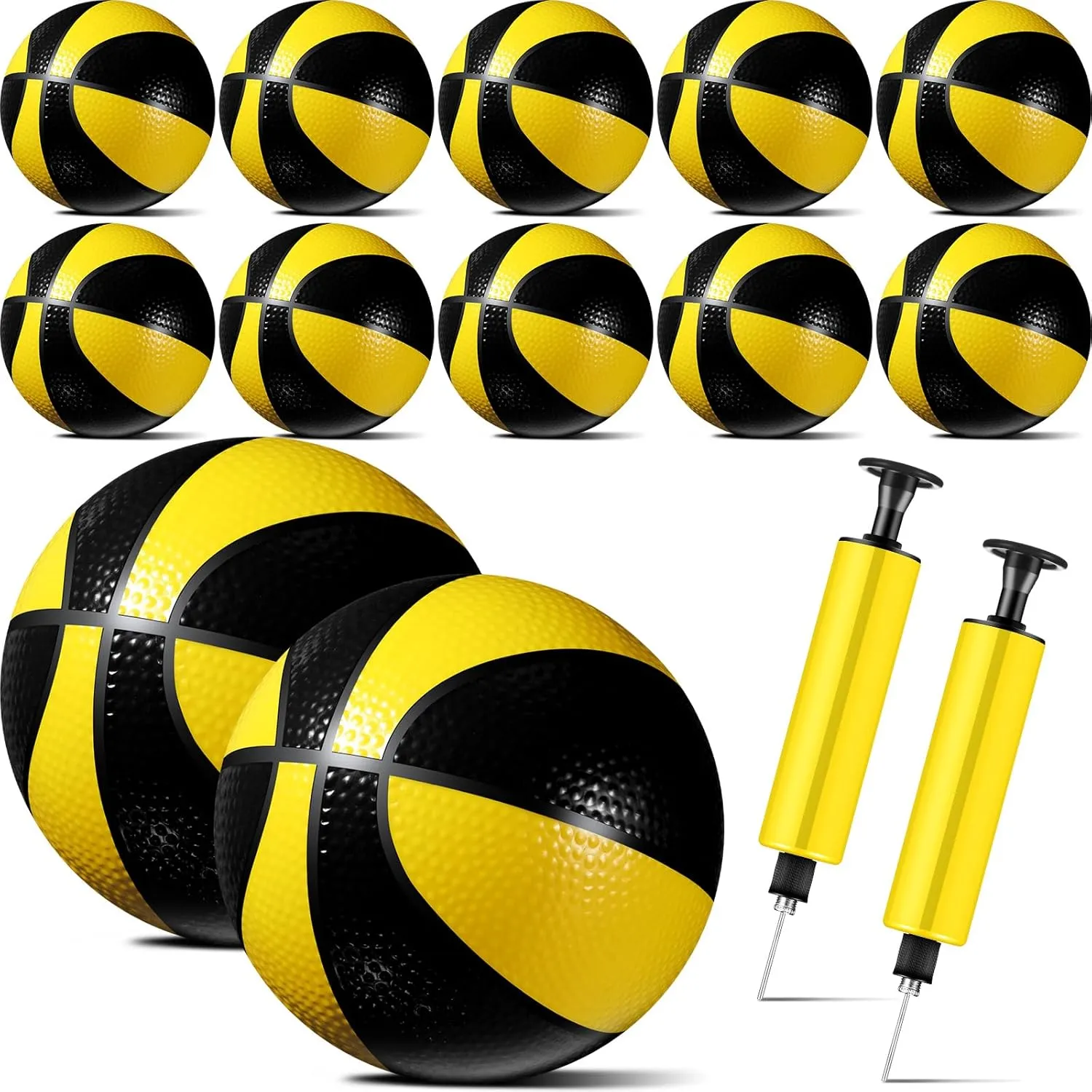 Syhood 12 Pcs Mini Small Basketballs Set with 2 Pumps, 7 x 7 Inches Small Plastic Basketball for Pool, Indoors, Outdoors Game Party Favors(Yellow Black)