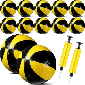 Syhood 12 Pcs Mini Small Basketballs Set with 2 Pumps, 7 x 7 Inches Small Plastic Basketball for Pool, Indoors, Outdoors Game Party Favors(Yellow Black)