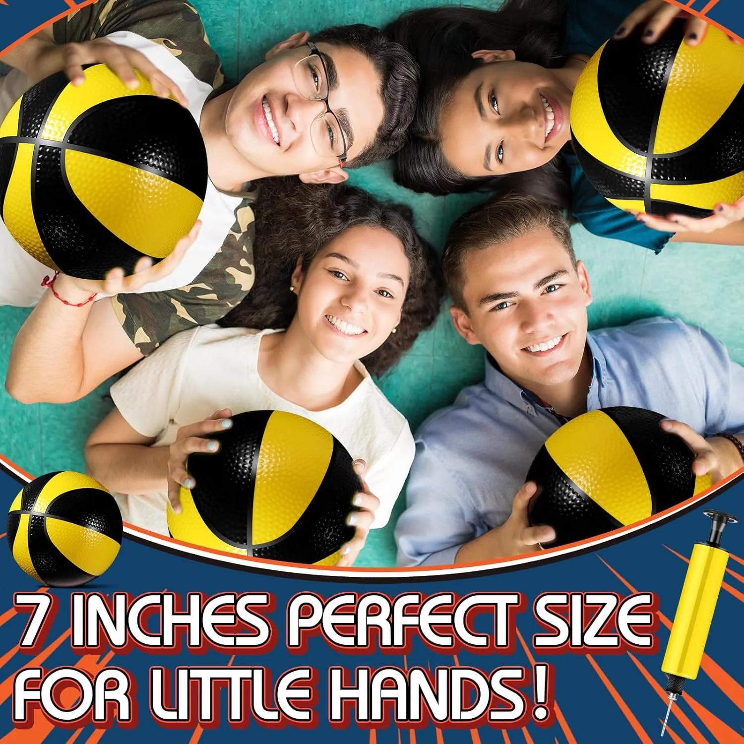 Syhood 12 Pcs Mini Small Basketballs Set with 2 Pumps, 7 x 7 Inches Small Plastic Basketball for Pool, Indoors, Outdoors Game Party Favors(Yellow Black)
