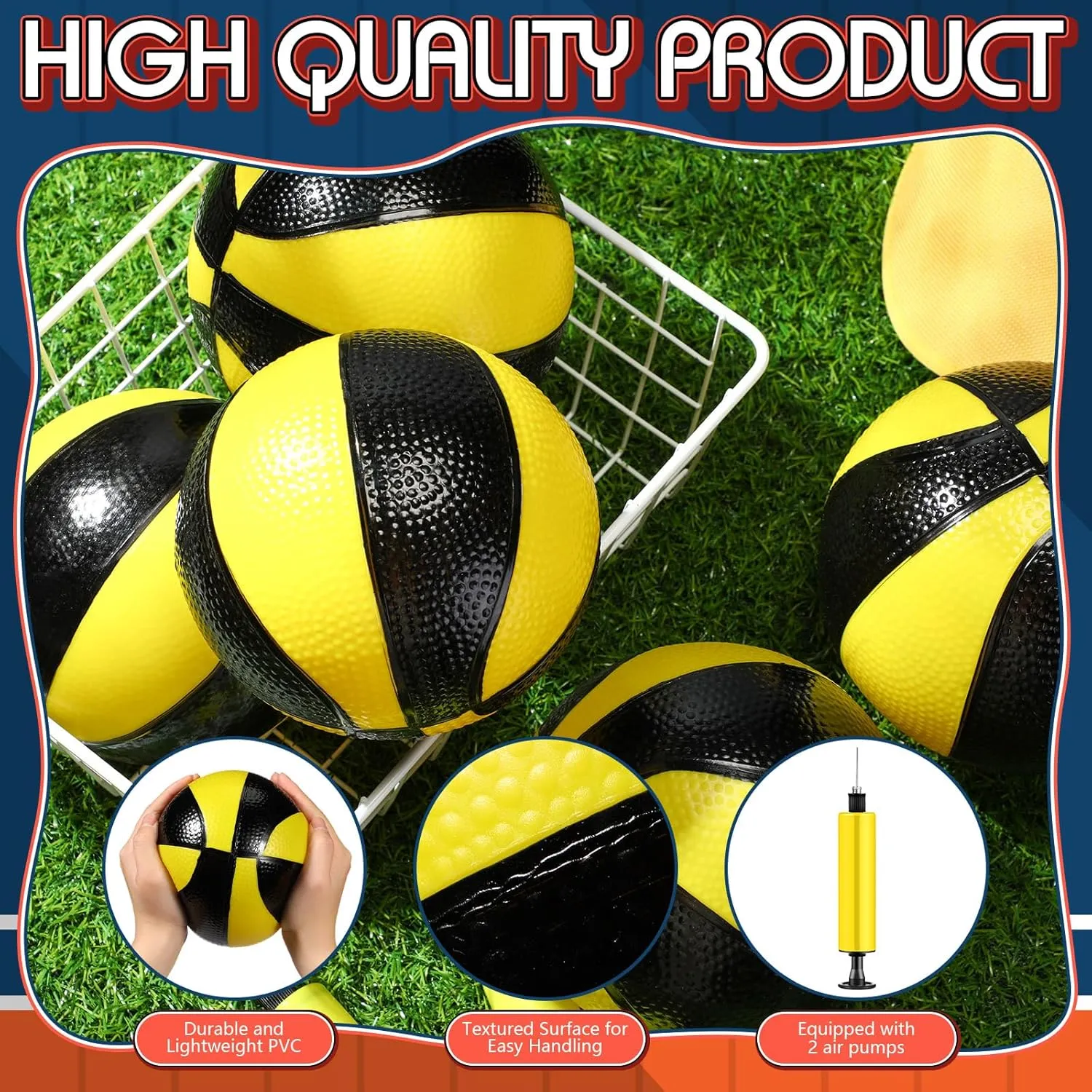 Syhood 12 Pcs Mini Small Basketballs Set with 2 Pumps, 7 x 7 Inches Small Plastic Basketball for Pool, Indoors, Outdoors Game Party Favors(Yellow Black)