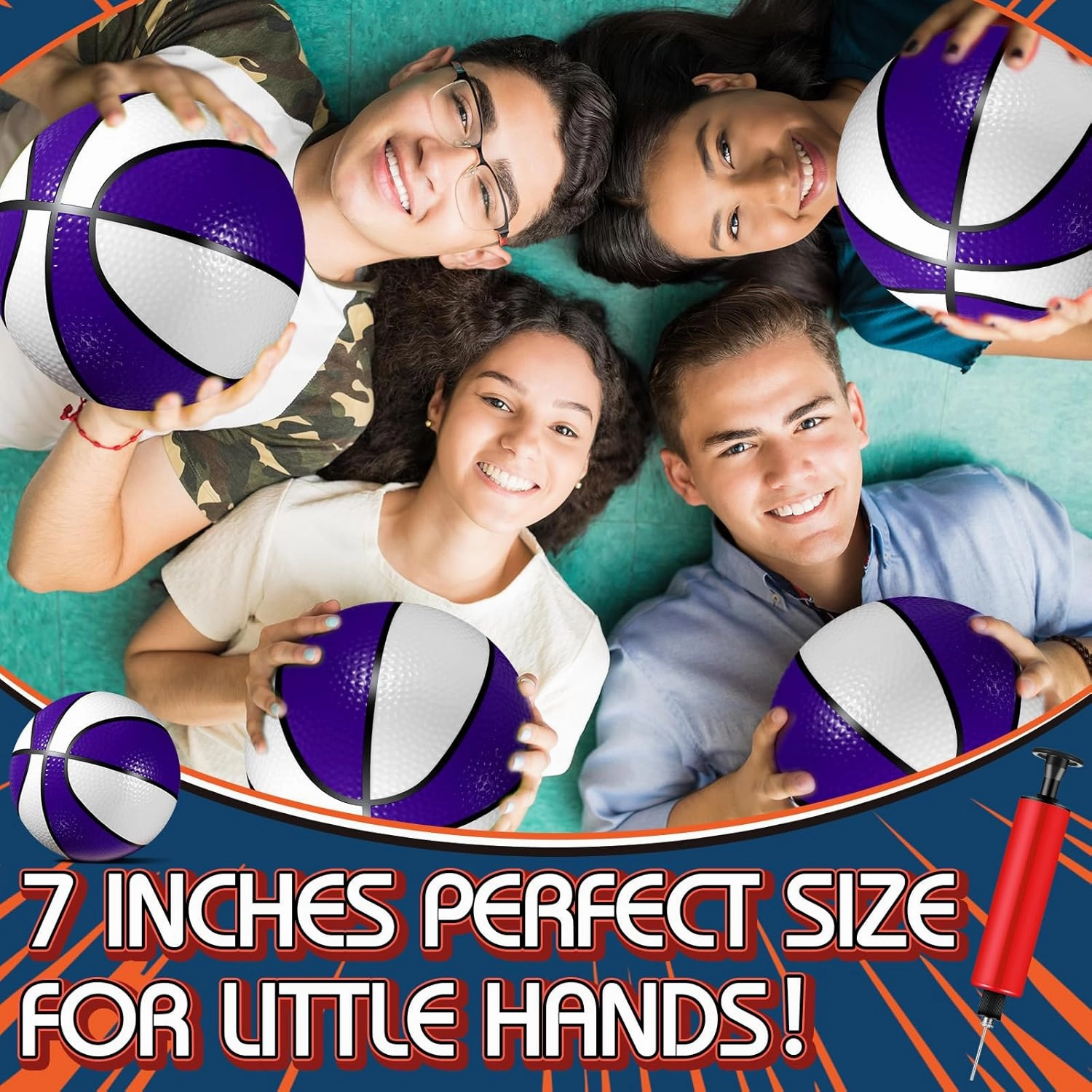 Syhood 12 Pcs Mini Small Basketballs Set with 2 Pumps, 7 x 7 Inches Small Plastic Basketball for Pool, Indoors, Outdoors Game Party Favors(Purple White)
