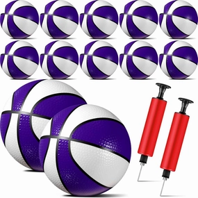 Syhood 12 Pcs Mini Small Basketballs Set with 2 Pumps, 7 x 7 Inches Small Plastic Basketball for Pool, Indoors, Outdoors Game Party Favors(Purple White)