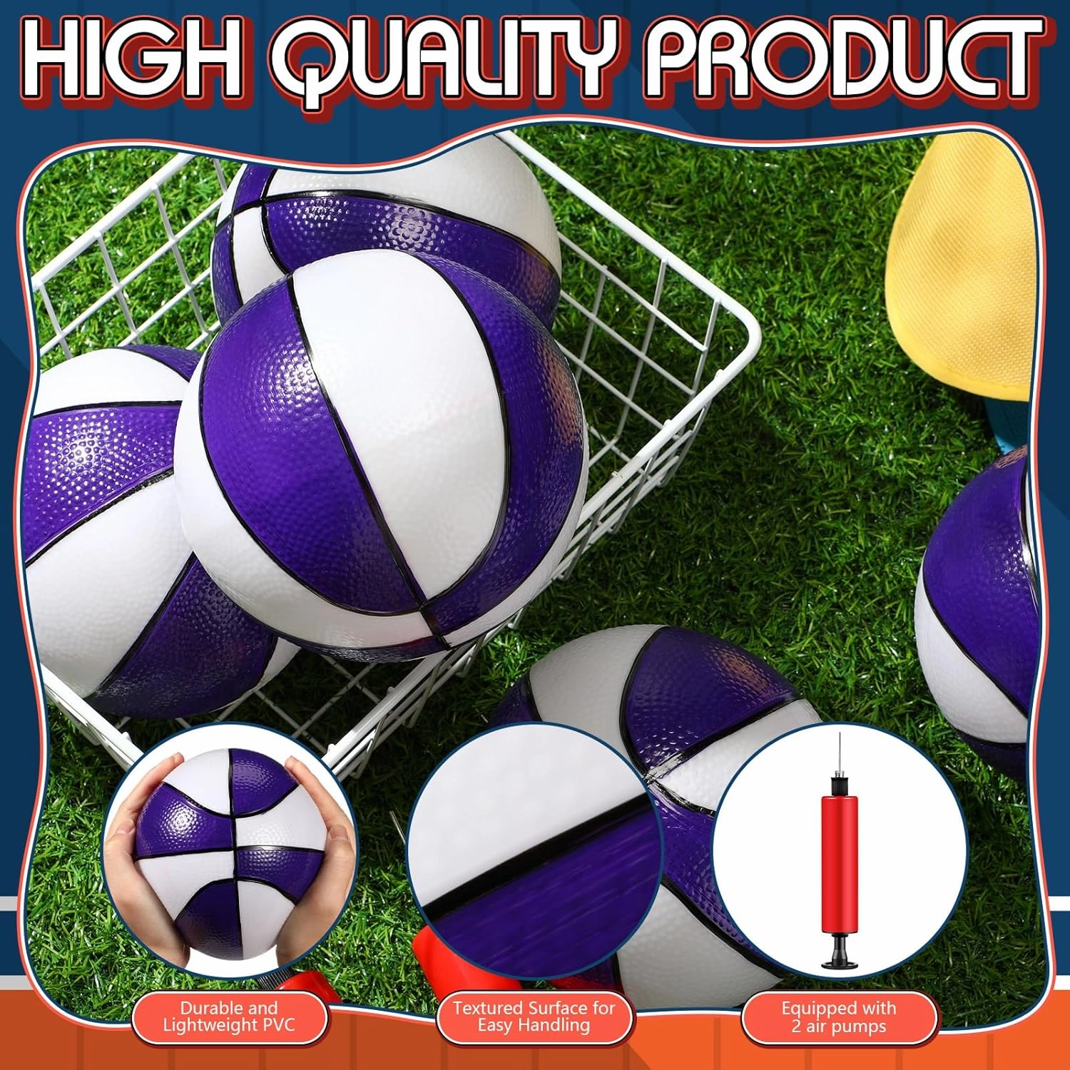 Syhood 12 Pcs Mini Small Basketballs Set with 2 Pumps, 7 x 7 Inches Small Plastic Basketball for Pool, Indoors, Outdoors Game Party Favors(Purple White)