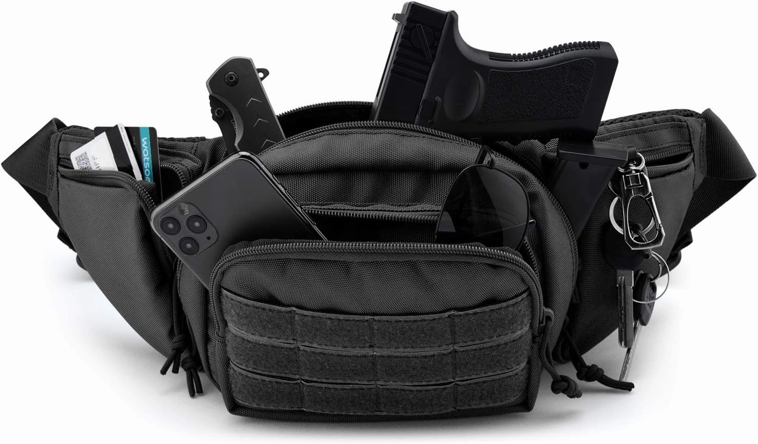 Tactical Fanny Pack with Gun Holster - Adjustable Concealed Carry Waist Bag for Men, Zippered Pockets Durable Nylon Hip Pouch for Outdoor Running Hunting Travel Workout Everyday Use (Black)(Black)