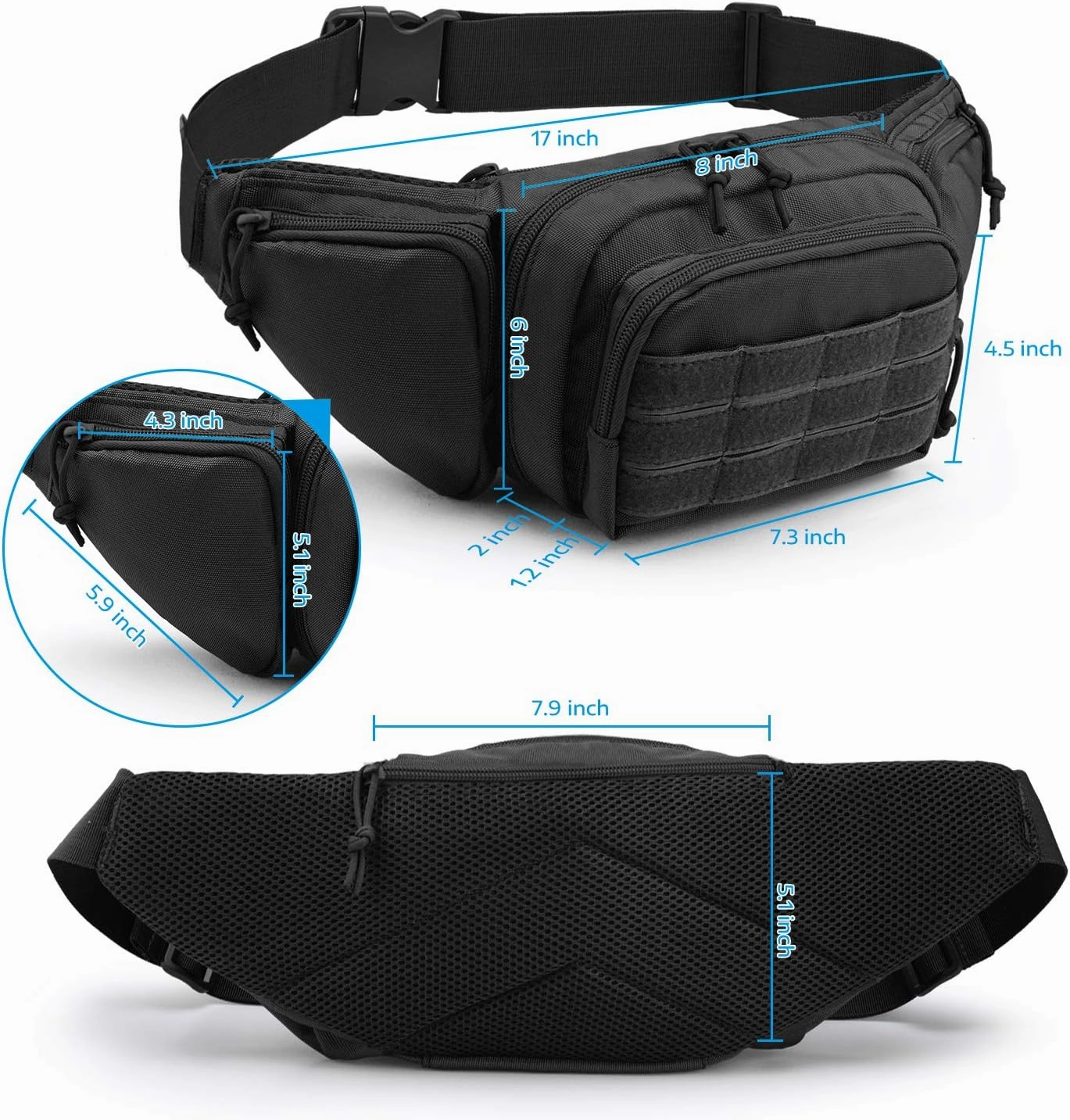 Tactical Fanny Pack with Gun Holster - Adjustable Concealed Carry Waist Bag for Men, Zippered Pockets Durable Nylon Hip Pouch for Outdoor Running Hunting Travel Workout Everyday Use (Black)(Black)
