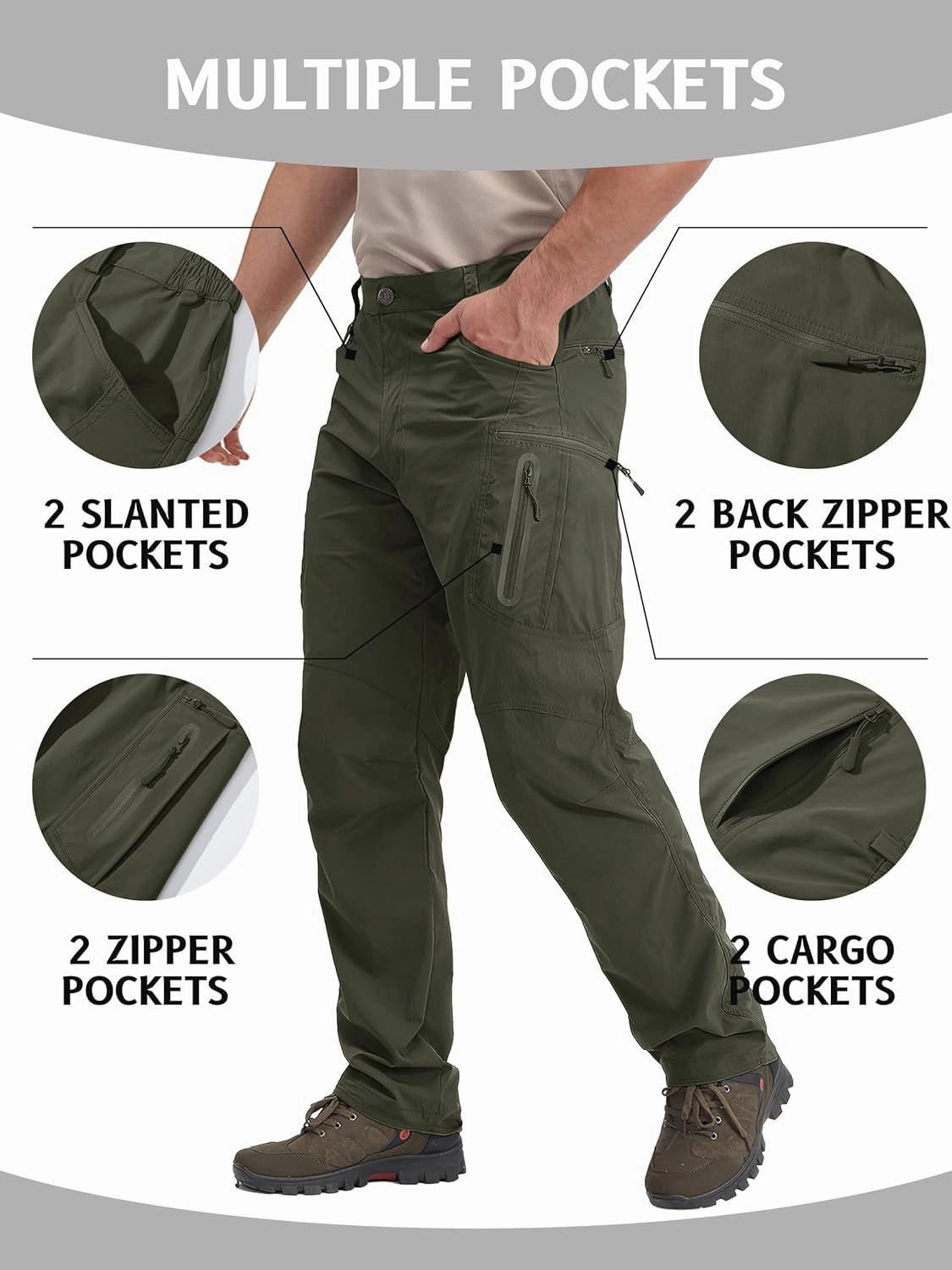 TACVASEN Men's Lightweight Hiking Tactical Pants Waterproof Quick Dry Cargo Work Rain Outdoor Pants 8 Pockets