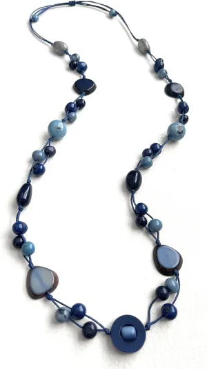 Tagua nut necklace in blue TAG541, long adjustable length tagua jewelry