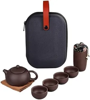 Tea Set, Chinese Tea Set, Handmade Portable Tea Set, Clay Kungfu Tea Set,Travel Tea Set, Porcelain Teapot & Teacups with Travel Bag