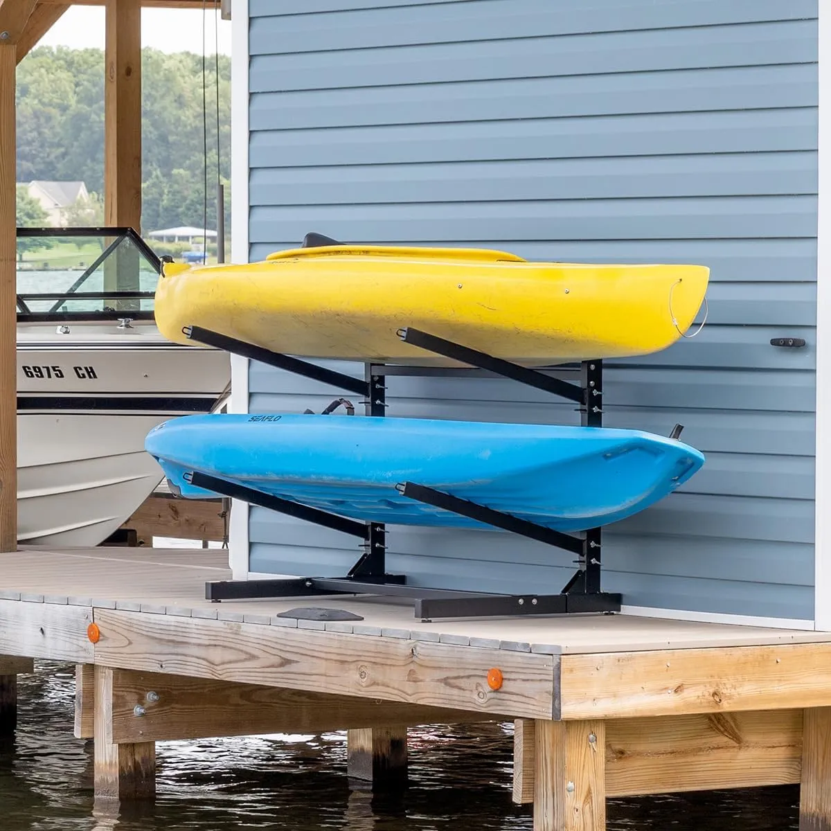 Teal Triangle Freestanding Kayak Storage Rack - Storage Rack for 2 Kayaks or Canoes - Premium Kayak Stand for Outdoor and Indoor - Adjustable Kayak Holder and Canoe Storage Stand