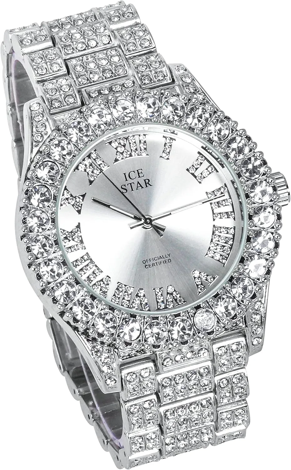 Techno Pave Womens Iced Solitaire Bezel Watch & Chain Set, 44mm Case