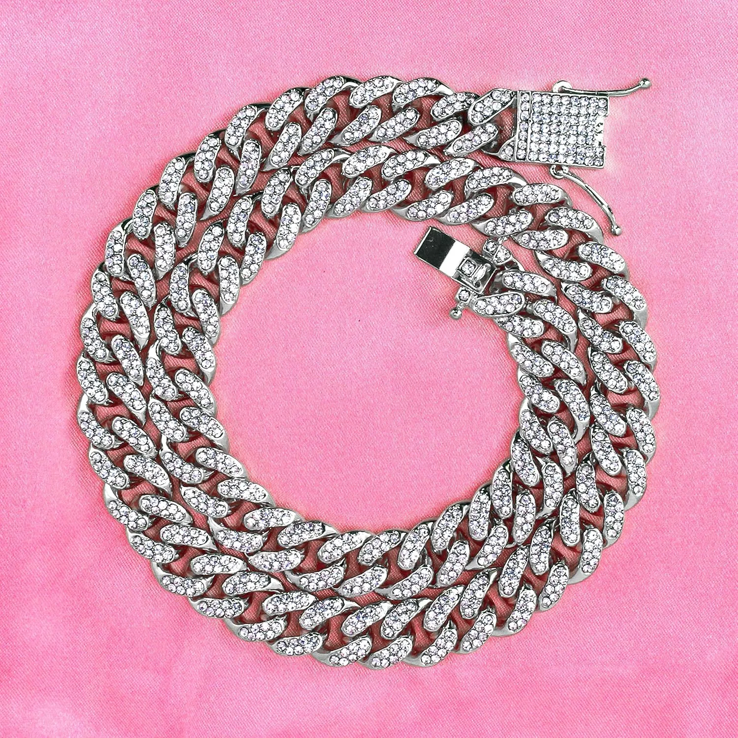 Techno Pave Womens Iced Solitaire Bezel Watch & Chain Set, 44mm Case