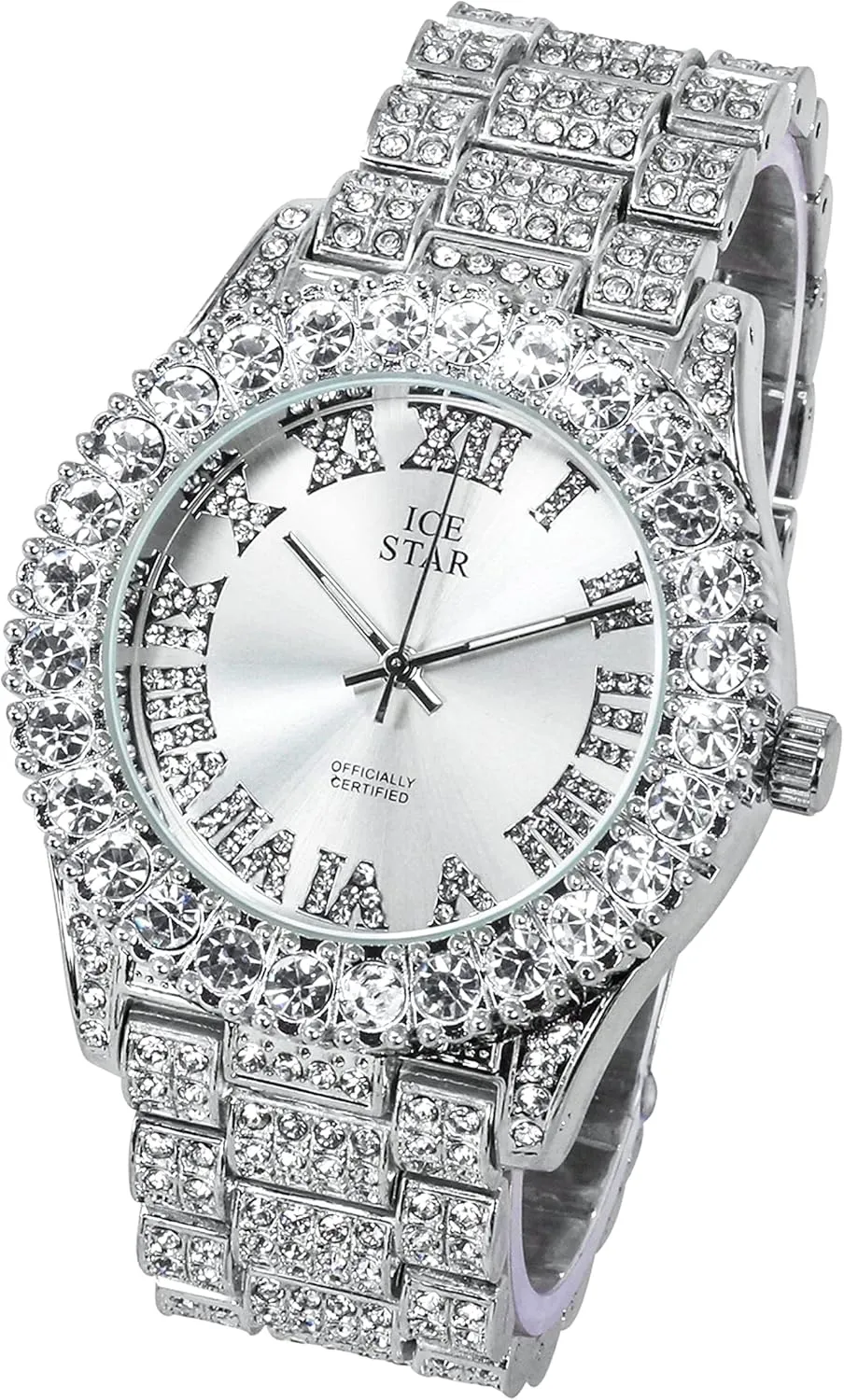 Techno Pave Womens Iced Solitaire Bezel Watch & Chain Set, 44mm Case