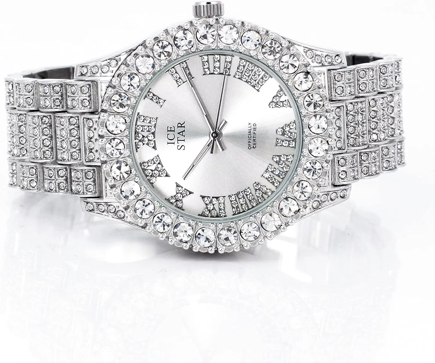 Techno Pave Womens Iced Solitaire Bezel Watch & Chain Set, 44mm Case