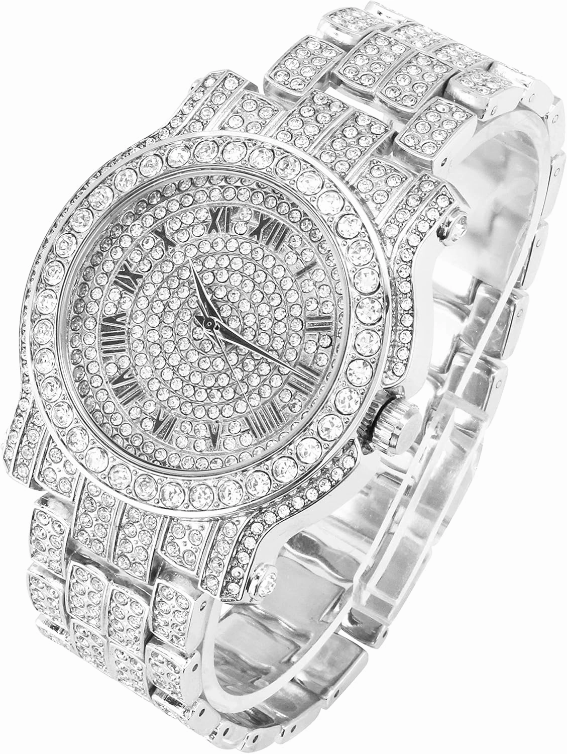 Techno Pave Men's Iced Diamond 45mm Metal Band Watch
