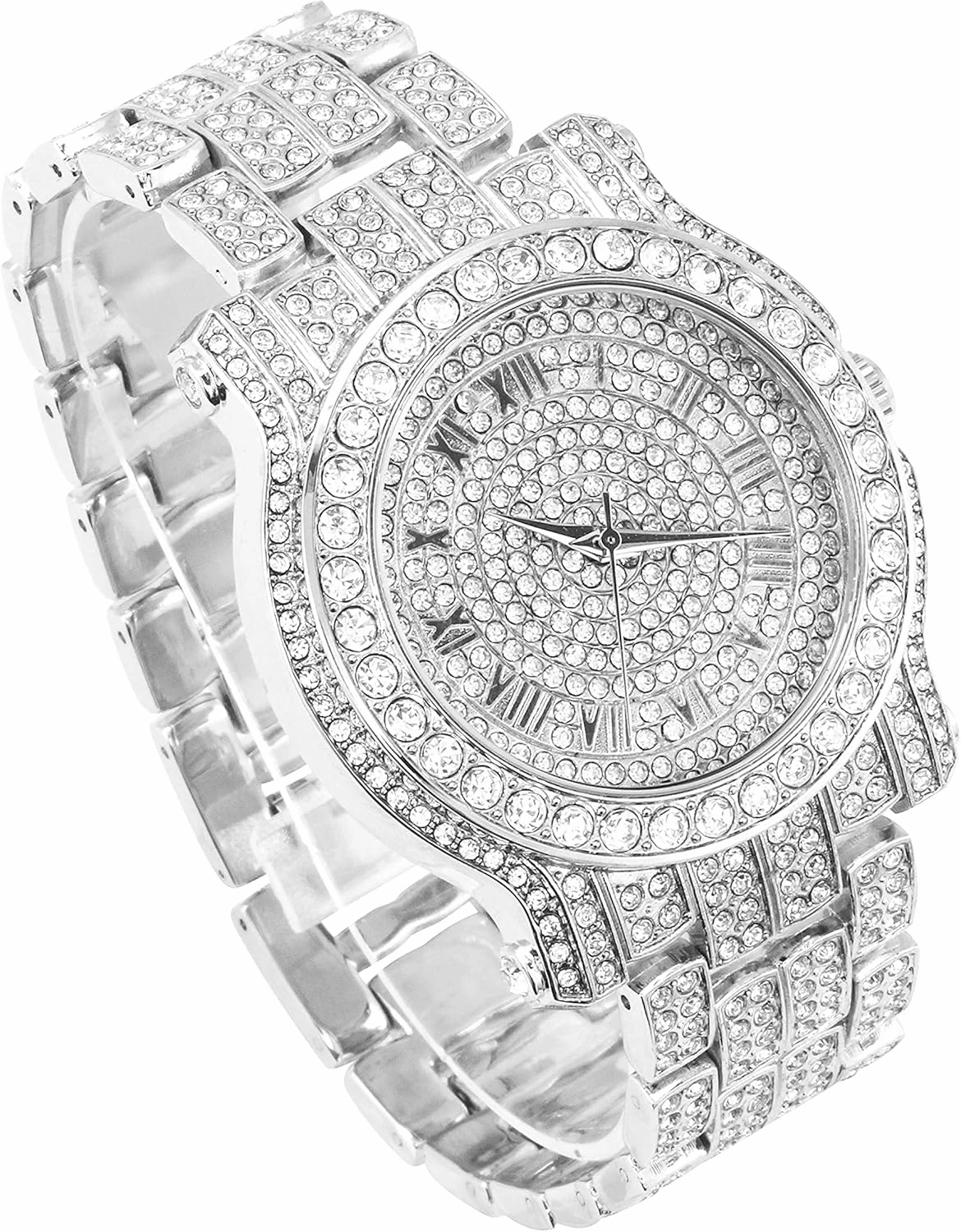 Techno Pave Men's Iced Diamond 45mm Metal Band Watch