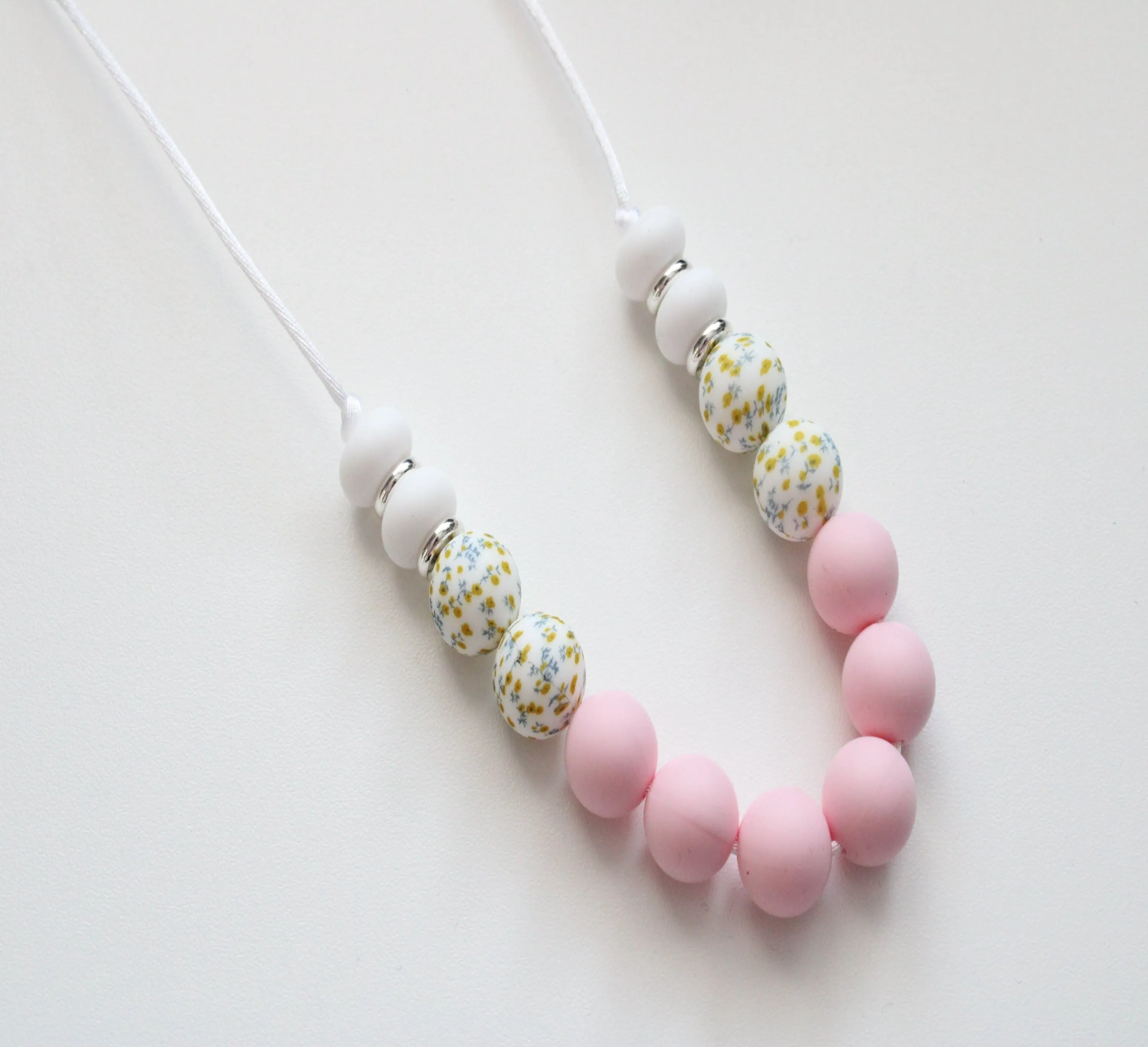 Teething necklace - Pink, Floral & White