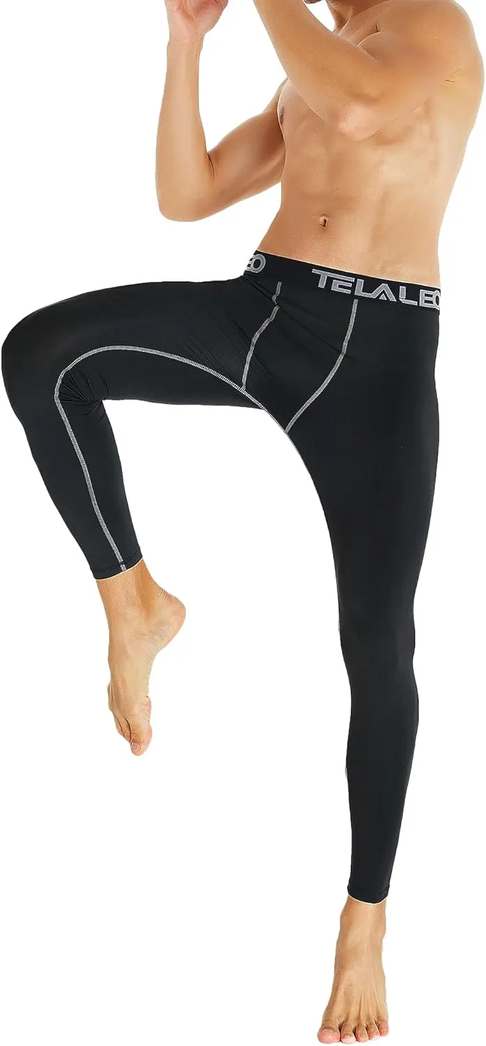 TELALEO 6 or 4 Pack Men's Compression Pants Leggings Sports Tights Performance Athletic Baselayer Workout Running