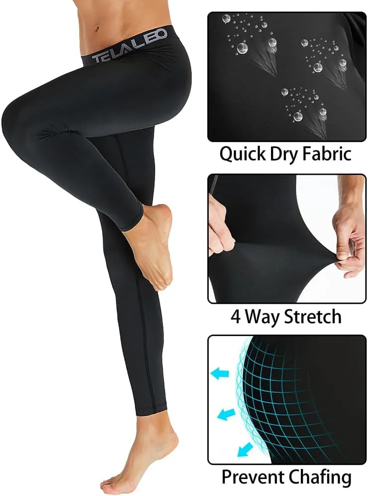 TELALEO 6 or 4 Pack Men's Compression Pants Leggings Sports Tights Performance Athletic Baselayer Workout Running