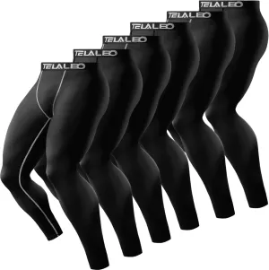 TELALEO 6 or 4 Pack Men's Compression Pants Leggings Sports Tights Performance Athletic Baselayer Workout Running