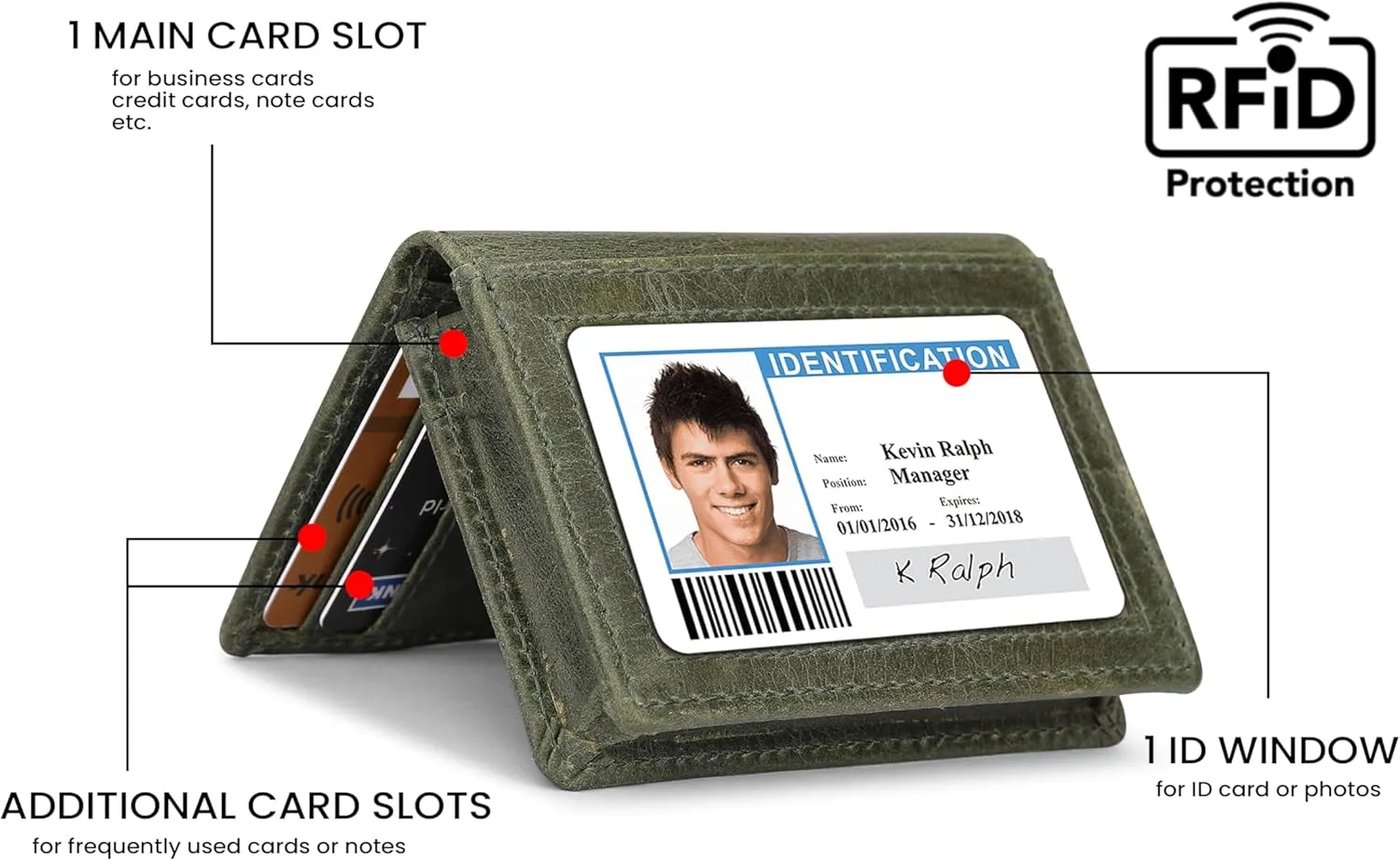 The Antiq Premium Leather Card Wallet, RFID Blocking Expandable Business Card Case, Bifold Card Holder for Men and Women, Men's Purse, Wallet for Men (Business Card Wallet, Green)