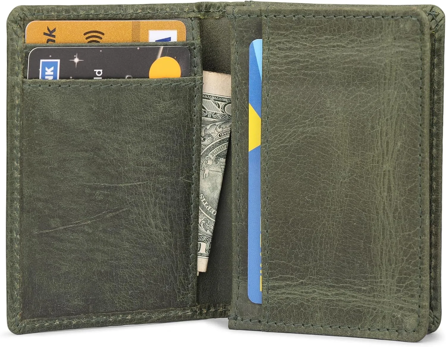 The Antiq Premium Leather Card Wallet, RFID Blocking Expandable Business Card Case, Bifold Card Holder for Men and Women, Men's Purse, Wallet for Men (Business Card Wallet, Green)