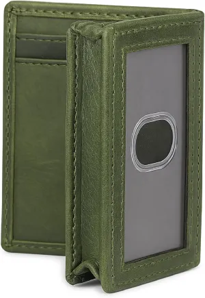 The Antiq Premium Leather Card Wallet, RFID Blocking Expandable Business Card Case, Bifold Card Holder for Men and Women, Men's Purse, Wallet for Men (Business Card Wallet, Green)