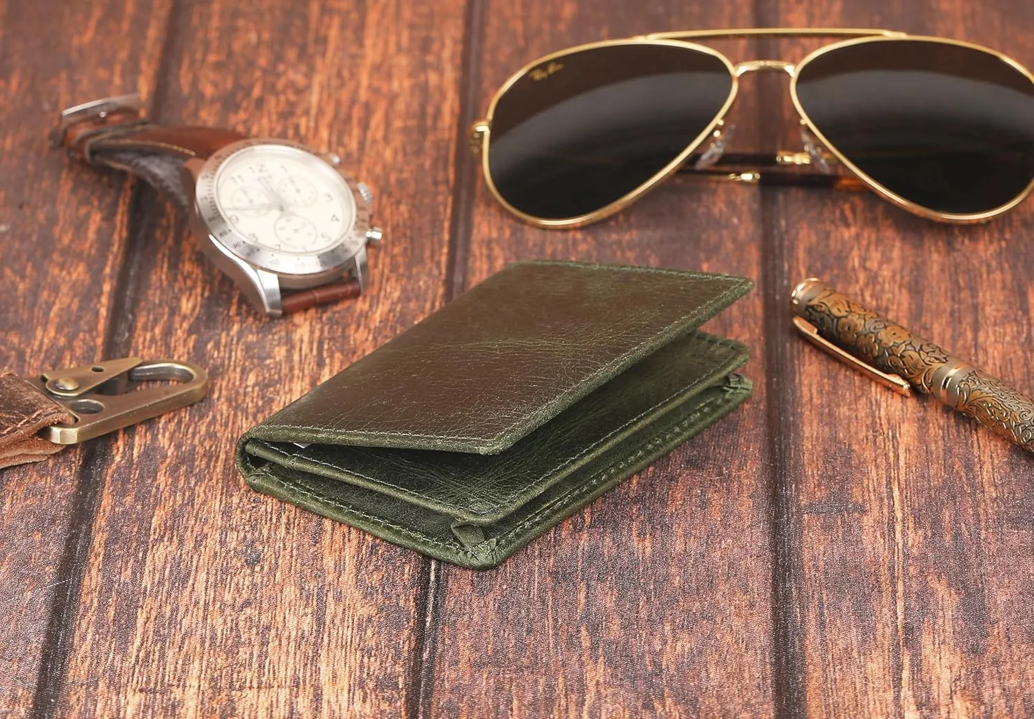 The Antiq Premium Leather Card Wallet, RFID Blocking Expandable Business Card Case, Bifold Card Holder for Men and Women, Men's Purse, Wallet for Men (Business Card Wallet, Green)