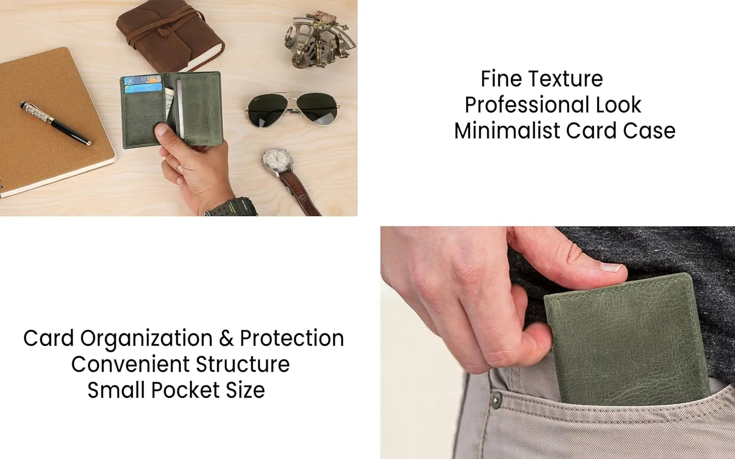 The Antiq Premium Leather Card Wallet, RFID Blocking Expandable Business Card Case, Bifold Card Holder for Men and Women, Men's Purse, Wallet for Men (Business Card Wallet, Green)