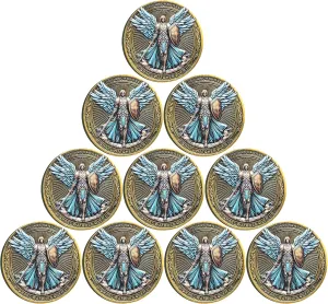 The Archangel Michael Watches Over Us Challenge Coin - Psalm 91:10-11 Inspirational Religious Collectible Coin with Clear Protective Case (Pack of 10)