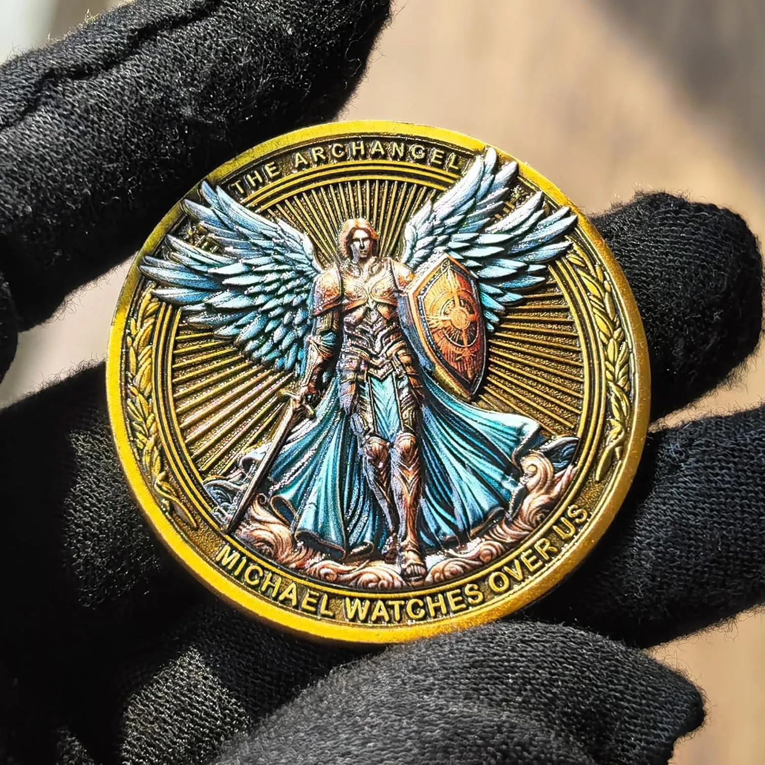The Archangel Michael Watches Over Us Challenge Coin - Psalm 91:10-11 Inspirational Religious Collectible Coin with Clear Protective Case (Pack of 10)