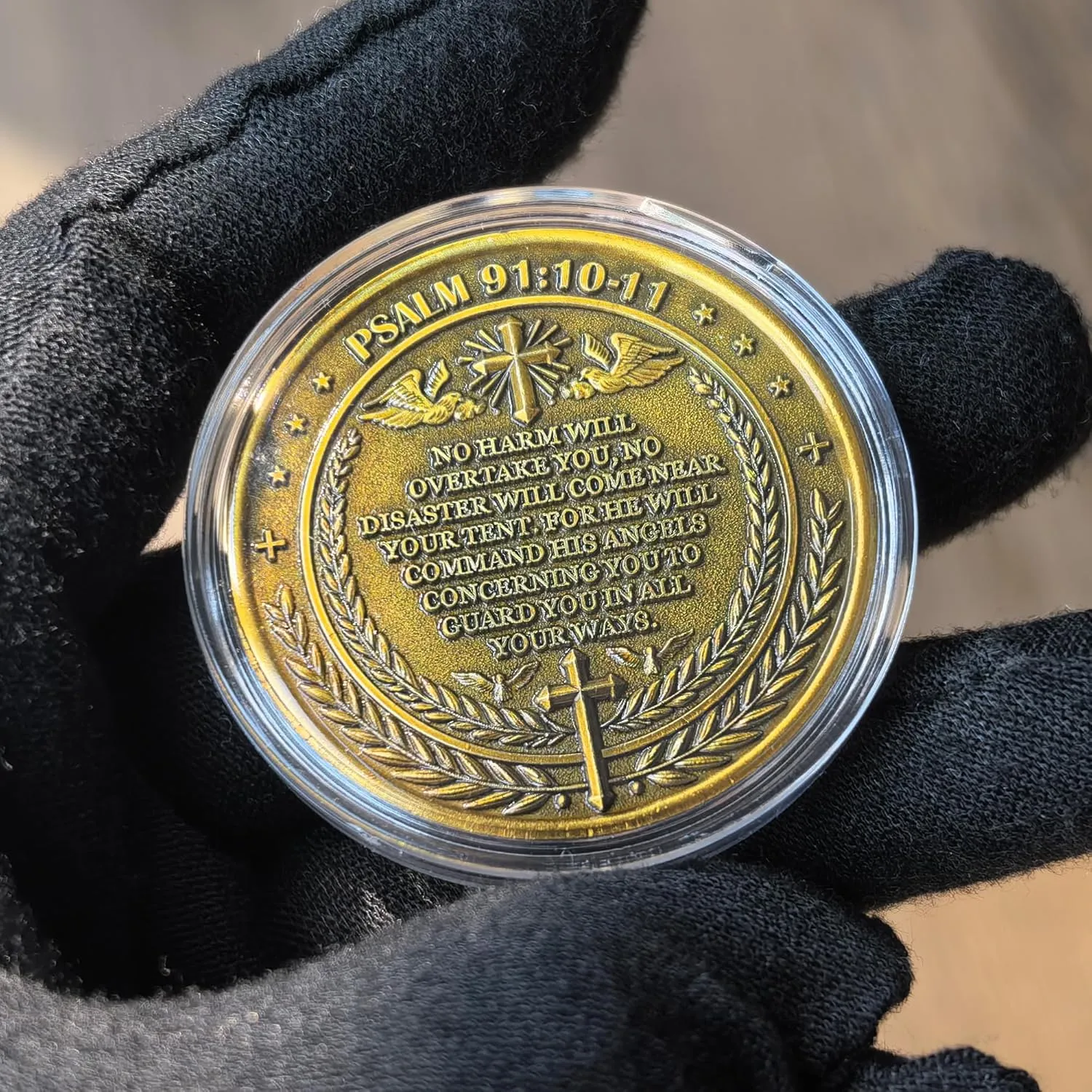 The Archangel Michael Watches Over Us Challenge Coin - Psalm 91:10-11 Inspirational Religious Collectible Coin with Clear Protective Case (Pack of 10)