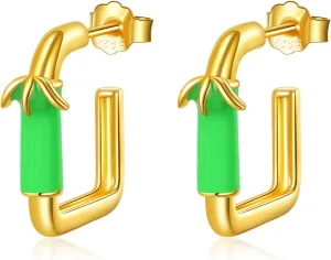 TIGER RIDER Bamboo 925 Sterling Silver Hoop Earrings for Women gold Plated square Hoop earrings Jewelry Gifts for Birthday