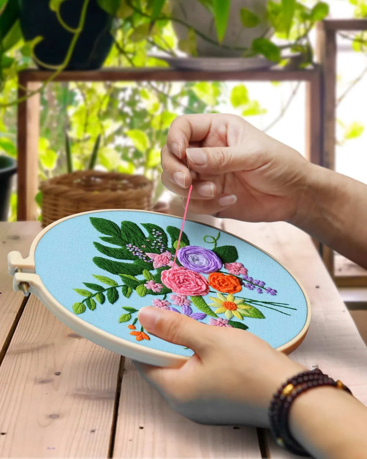 TINDTOP 4 Sets Embroidery Kit for Adults, Floral Embroidery Practice Kit for Beginners Include Embroidery Cloth Hoops Threads for Craft Lover Hand Stitch with Embroidery Skill Techniques