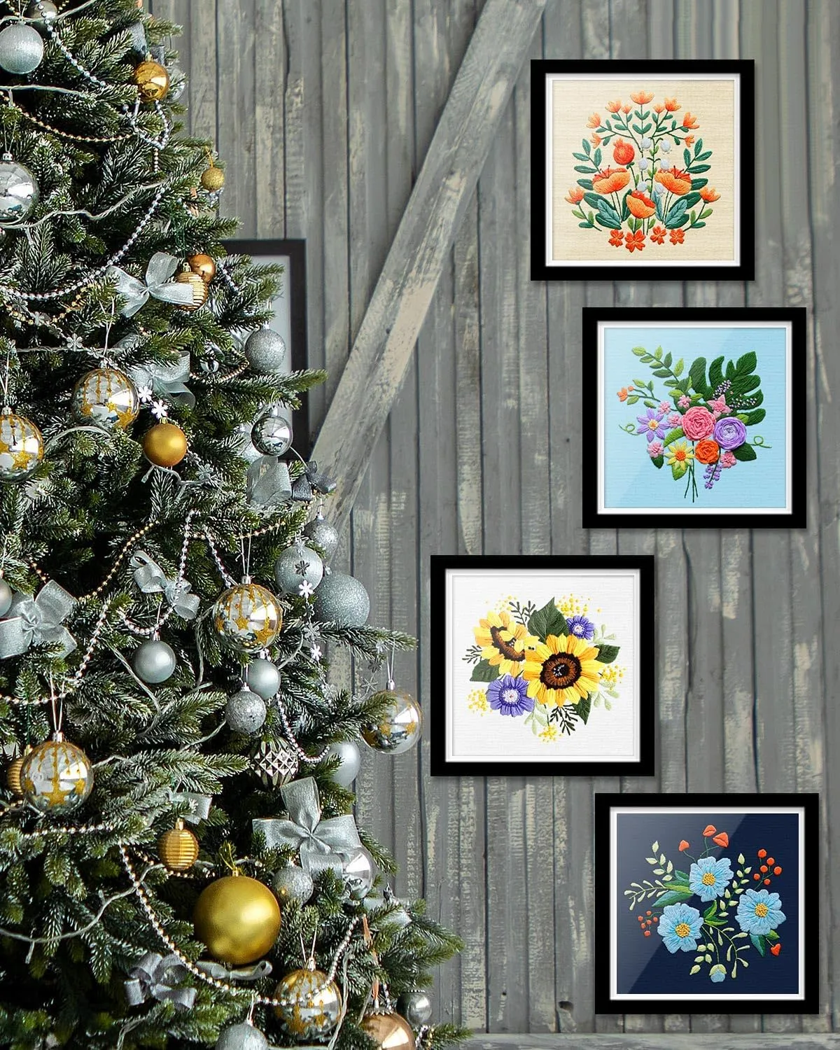 TINDTOP 4 Sets Embroidery Kit for Adults, Floral Embroidery Practice Kit for Beginners Include Embroidery Cloth Hoops Threads for Craft Lover Hand Stitch with Embroidery Skill Techniques