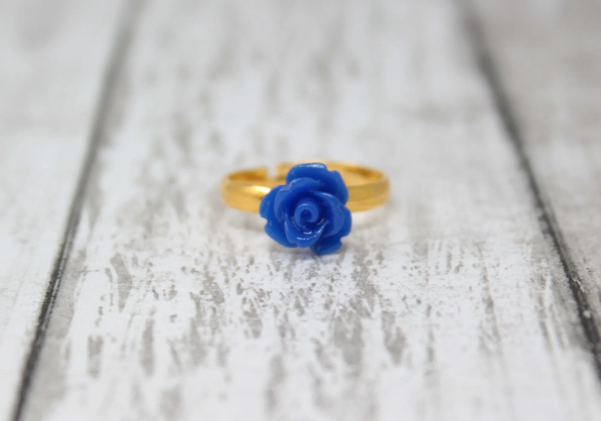 Tiny Petals Stacking Ring ~ Royal Blue Rose