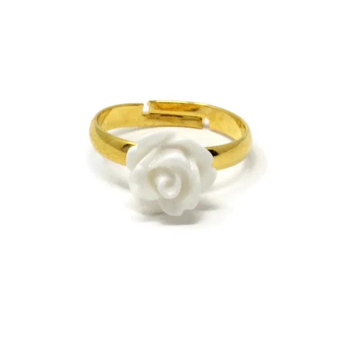 Tiny Petals Stacking Ring ~ White Rose