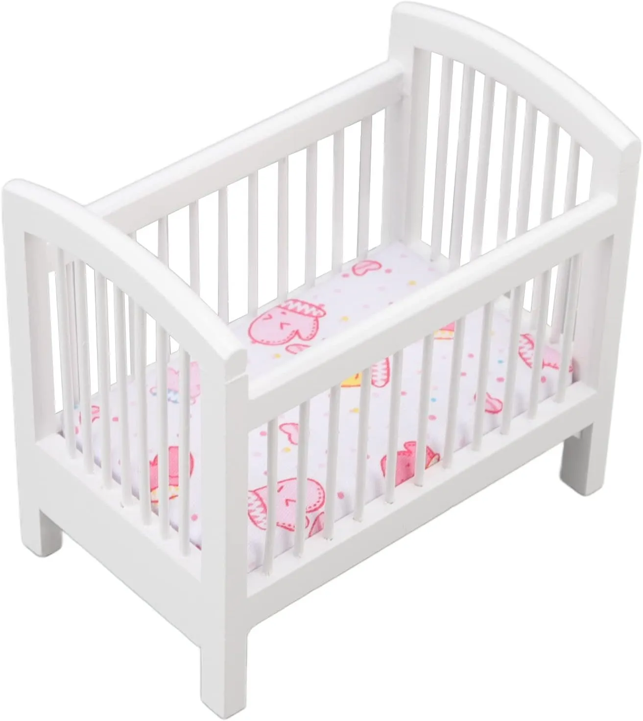 Tnfeeon Dollhouse Miniature Crib, Birch Glossy Dollhouse Baby Bed Wooden Play for Dolls for 1:12 Dollhouse