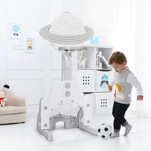 Toddler Basketball Hoop, 3-in-1 Kids Sports Activity Center with Basketball Soccer Golf Game Set, 5 Adjustable Height Levels, Portable Indoor Outdoor Sports Playset, Gift for Kids 1-3
