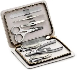 Toenail Clippers 7-Piece Stainless Steel Nail Set, Professional Pedicure Nail Set, Portable Travel Beauty Set with Portable Fashion Bag (Gray/Brown) Nail Clipper Set (Color : Gris)