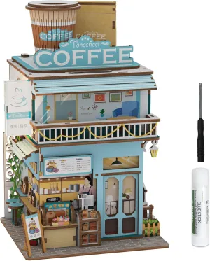 Tonecheer 3D Puzzle Box for Adults, Miniature DIY Dollhouse Kit Creative Wooden Storage Box House Desktop Home Decor Body Sensor Auto Lid Opening for Kids Birthday Gift(Cape Coffee Shop)