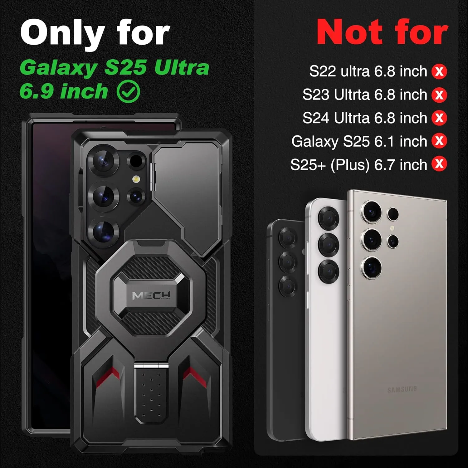 TONGATE Magnetic Stand for Samsung Galaxy S25 Ultra Case with Privacy Screen Protector, [Compatible with Magsafe] [Military Drop Protection] S25 Ultra Case with Camera Cover & Belt Clip, Black Privacy